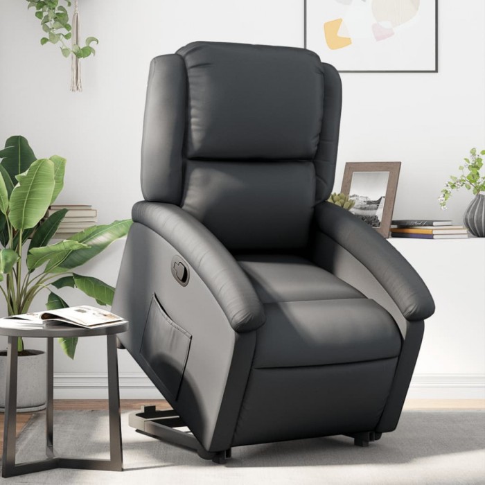vidaXL Fotoliu rabatabil cu ridicare, negru, piele naturală 3204262