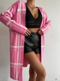 Cumpara ieftin Cardigan lung, roz, cu dungi