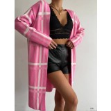 Cardigan lung, roz, cu dungi