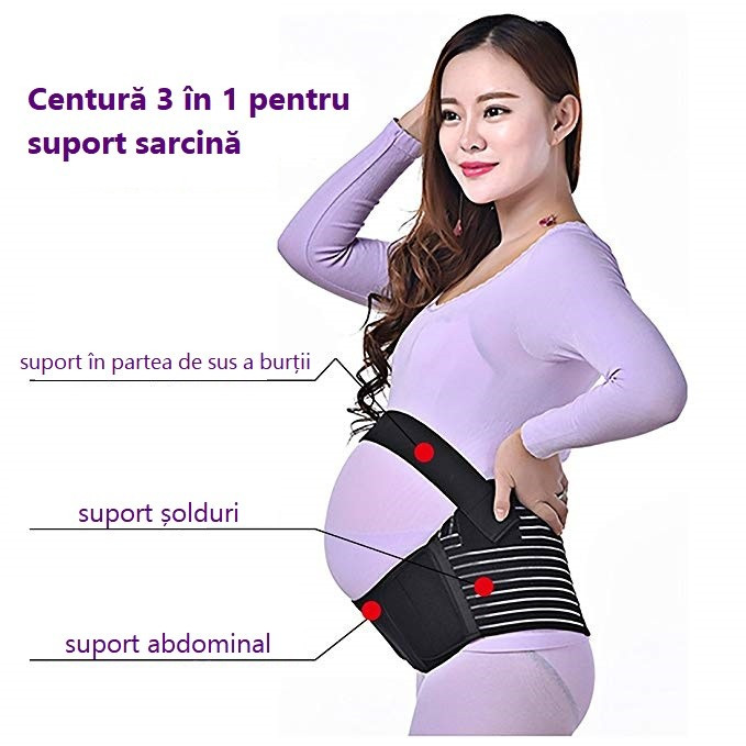 Centura elastica de sustinere sarcina, pt gravide, reglabila,din 3  piese-NEGRU | Okazii.ro