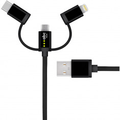 Cablu De Date 30 CM Universal, USB A La Lightning, Type C Si Micro-USB, Negru foto
