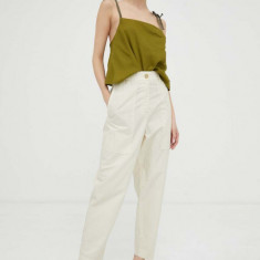 Marc O'Polo pantaloni femei, culoarea bej, drept, high waist