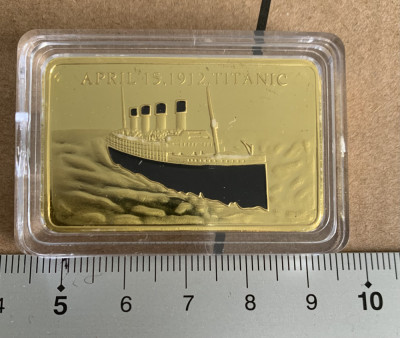 lingou comemorativ Titanic 1 OZ 32 grame de colectie placat aur foto