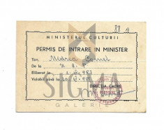 SCULPTORUL CORNEL MEDREA, PERMIS DE INTRARE IN MINISTER ( CULTURII ), 1957 foto