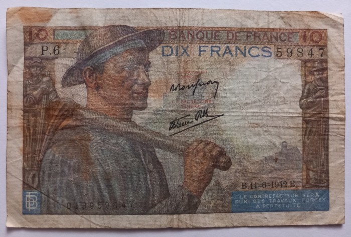 Franta , 10 Francs 1942