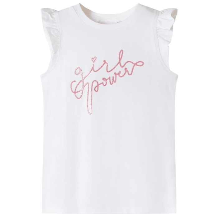Tricou pentru copii, m&acirc;neci cu volane, ecru, 128