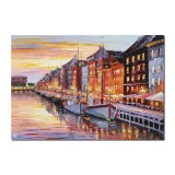 Tablou pictat manual living, La asfintit in port, 100x70cm ulei pe panza in cutit efect 3D, gata de agatat pe perete
