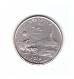 Moneda SUA 25 centi/quarter dollar 2006 P, Nebraska 1867, stare foarte buna, America de Nord, Cupru-Nichel