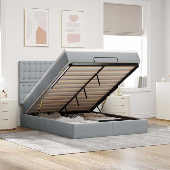 vidaXL Cadru de pat otoman cu saltea țesătură gri deschis 140x190cm 3314169
