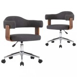 Scaune de bucatarie, 2 buc., gri, lemn curbat si textil