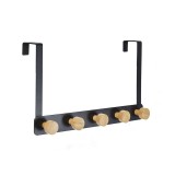 Cuier pentru usa, metalic, 5 carlige din bambus, Negru, General