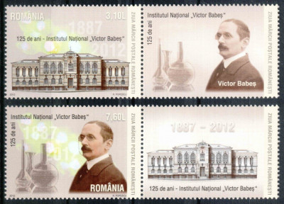 Romania 2012, LP 1947 c, Ziua Marcii, Victor Babes, seria cu viniete dr., MNH! foto