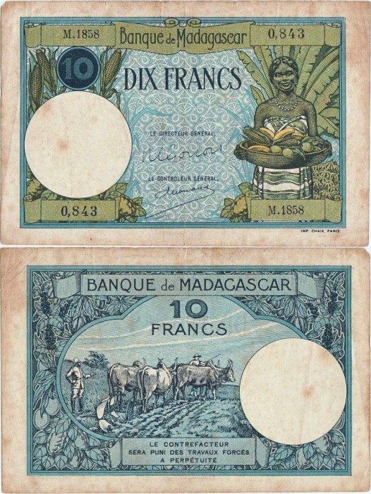1937, 10 francs (P-36a.3) - Madagascar!