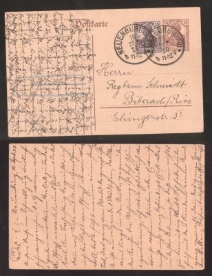 Germany Reich 1920 Uprated postcard stationery Neuenburg to Riberach DB.034 foto