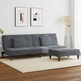 VidaXL Canapea extensibilă cu taburet, 2 locuri, gri &icirc;nchis, catifea