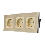 Cumpara ieftin Priza tripla Luxion aurie cu rama din aluminiu si protectie copii