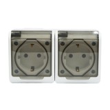 Priza dubla aplicata 16A, 250V, IP44, cu capac si protectie Breckner