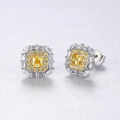 Cercei ARGINT Yellow Crystal Patrat Boho Jewelry Arg398C foto