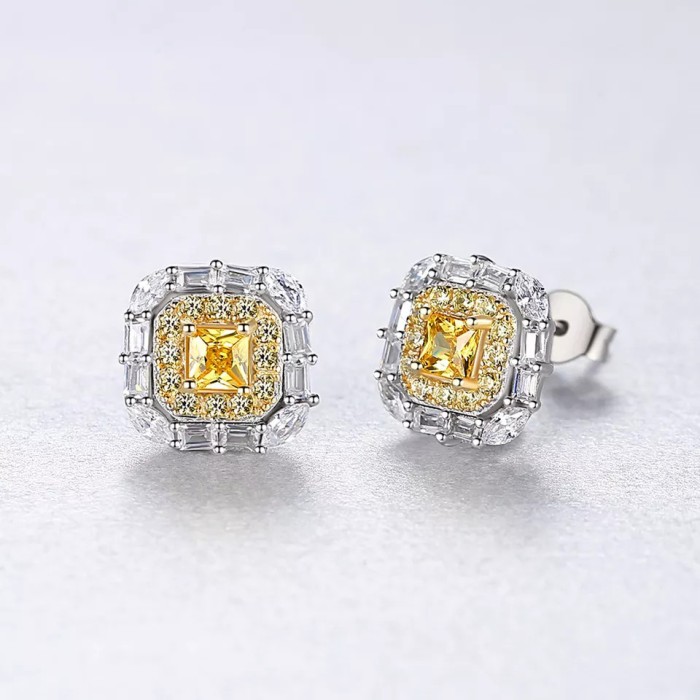 Cercei ARGINT Yellow Crystal Patrat Boho Jewelry Arg398C