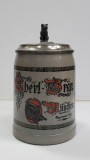 Halba de bere din ceramica cu capac din zinc, Eberl Brau, Munchen, Secol XX