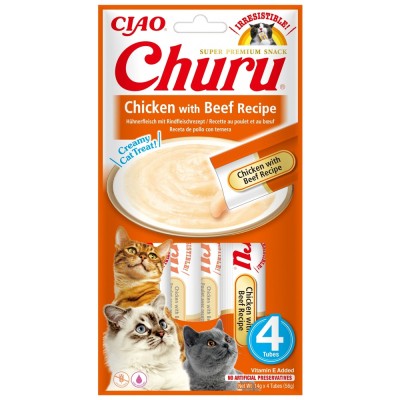 Churu, Recompense Cremoase pentru Pisici cu Pui si Vita, 4x14g foto