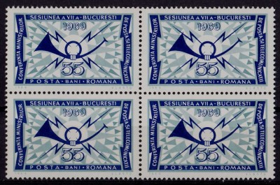RO 1969 ,LP 700 ,&amp;quot;Conferinta Min. de Posta si Telecomunicatii&amp;quot; , bloc de 4 , MNH foto