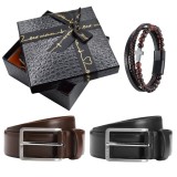 Set curea de piele naturala maro sau neagra, bratara cu cruce
