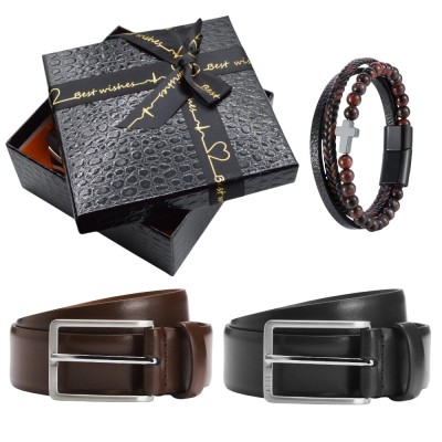 Set curea de piele naturala maro sau neagra, bratara cu cruce foto