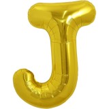 Balon folie metalizata litera j, flippy, 40 cm, umflati cu heliu sau aer, ambalaj individual, pai inclus, auriu
