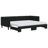 Cumpara ieftin Pat de zi cu extensie si saltea, negru, 90x200 cm, catifea