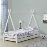 [en.casa]&reg; Pat copii Aris Beige, 206 x 96 x 162 cm, lemn, alb mat lacuit, cu pat suplimentar pe roti HausGarden Leisure, [en.casa]