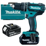 Makita DHP482RFE - Masina de gaurit si insurubat cu percutie cu 2 acumulatori Li-Ion 18 V 3 Ah 62 Nm led iluminare valiza plastic
