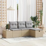 VidaXL Set de canapele pentru grădină cu pernă 4 pcs Bej Rattan poli