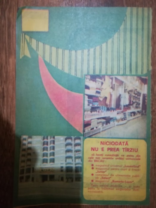 1986 Reclama Magazine BACAU Junior Select Luceafarul Romarta 24x16,5