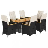 Cumpara ieftin Set bistro de gradina, 7 piese, cu perne, negru, poliratan