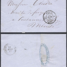 France 1852 Stampless Cover + Content Paris to Cousances D.1022