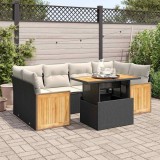 VidaXL Set canapele grădină perne 7 piese negru, poliratan/lemn acacia 3327675