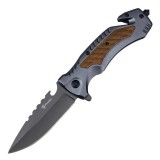 Cutit pliabil Foxter, tip briceag, 23 cm, otel inoxidabil, cu dispozitiv taiat centuri si spart geamuri