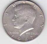SUA USA 1/2 Kennedy Half Dollar dolar 1967, America de Nord, Argint