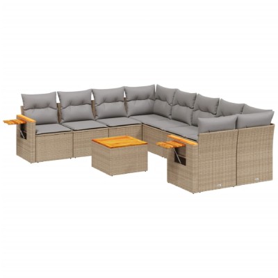 Set canapele de gradina, 9 piese, cu perne, bej, poliratan foto