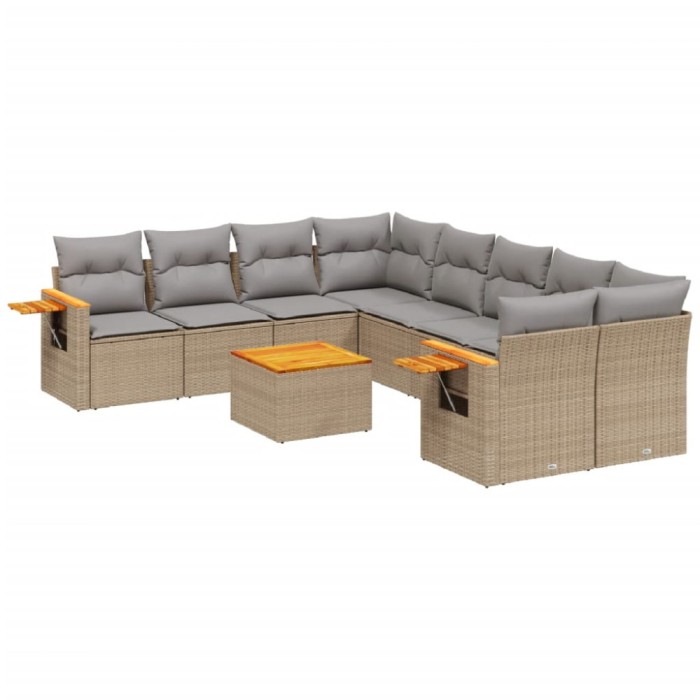 Set canapele de gradina, 9 piese, cu perne, bej, poliratan