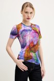 Desigual tricou YELLOWSTONE femei, culoarea violet, 25SWTK89