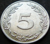 Moneda exotica 5 MILLIEMES - TUNISIA, anul 1960 * cod 697, Africa, Aluminiu