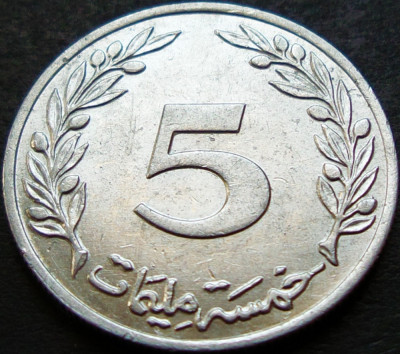 Moneda exotica 5 MILLIEMES - TUNISIA, anul 1960 * cod 697 foto