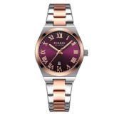 Ceas Dama CURREN 9095L Elegant, Quartz, Cadran cu Cifre Romane, Calendar, Bratara Metalica, Rezistent la Apa 3 ATM