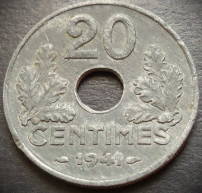Moneda istorica 20 CENTIMES - FRANTA, anul 1941 *cod 5037 foto