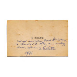 Isac Peltz, carte de vizită cu text și semnătură olografă