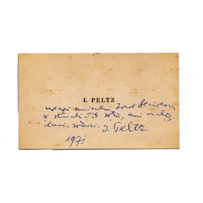 Isac Peltz, carte de vizită cu text și semnătură olografă foto
