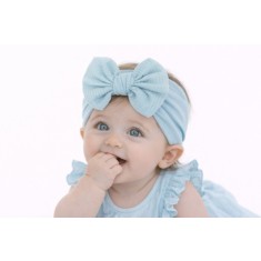 Bentita bleu lata cu funda striata aplicata