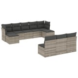 Cumpara ieftin Set canapele de gradina cu perne 10 piese gri deschis poliratan